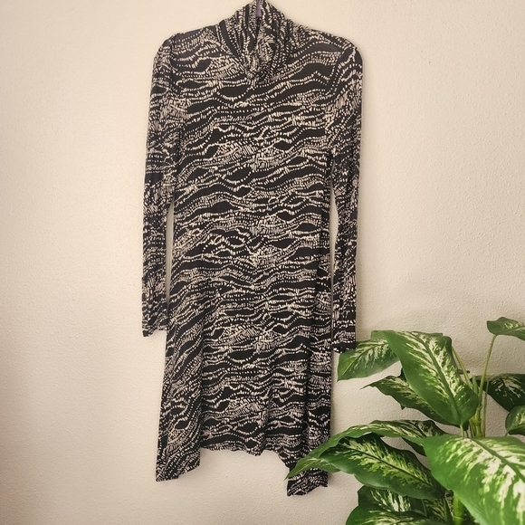 Anthropologie Maeve Chain Print Mock Neck Long Sleeve Midi Asymmetric Dress S - Picture 1 of 8